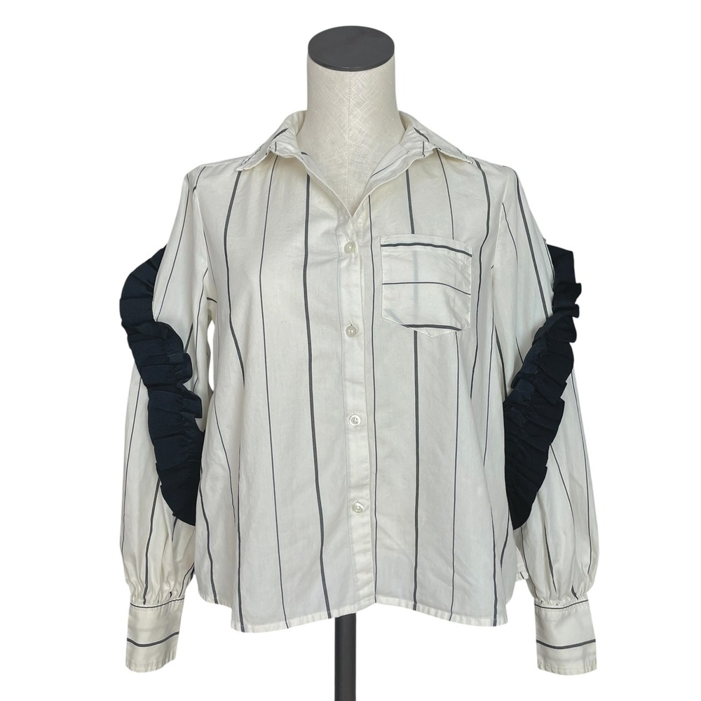 BP Ruffle Shirt Striped Button Down Juniors Size XXS White Black Avant Garde Top
